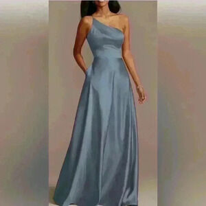 NWT CELEBRATE DB STUDIO One Shoulder Satin A-Line Long Dress